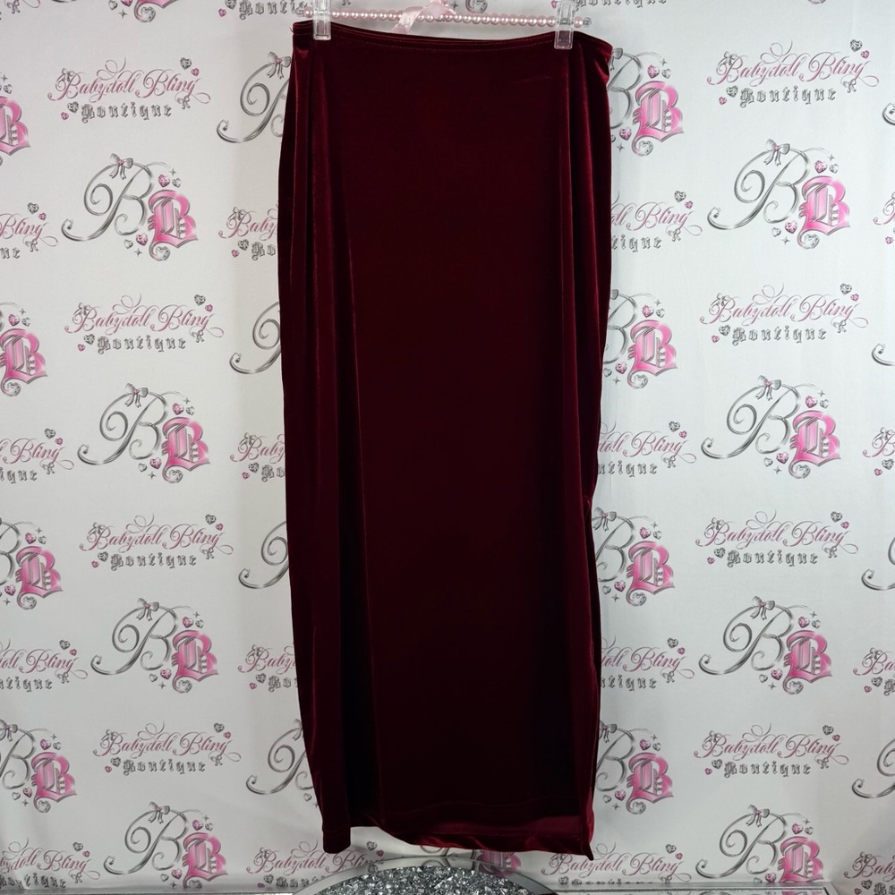 Dyna skirt vintage shiny velour velvet soft red Elegant Burgundy Velvet Skirt